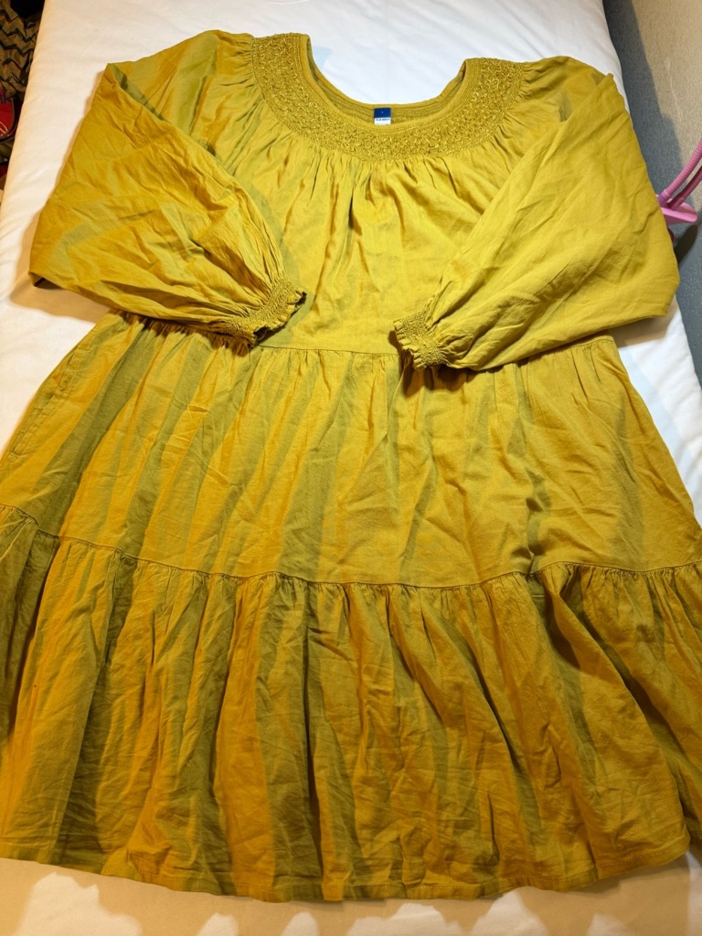 Woman’s Tiered Long-Sleeve Dress in Mustard Yellow